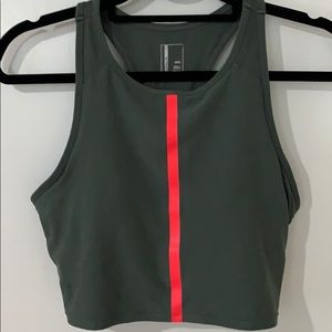 Olive green sports bra/top with orange/pink stripe